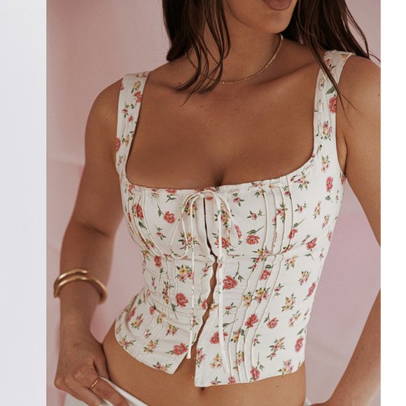 HOUSE OF CB 'Chicca' Rose Print Floral Top NWOT